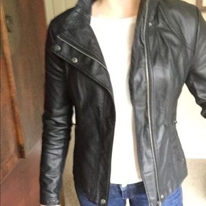 Black leather motorcycle jacket